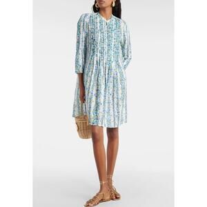 Poupette St Barth Bea Floral Cotton Minidress Coverup Blue Floral Shirt Button